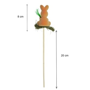 Iepure polistiren pufos portocaliu cu morcov 8x7cm pe bat 20cm 090350 - Img 2
