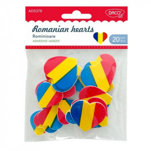 Inima carton buretat tricolora 2 marimi 3 si 4cm cu adeziv 20/set Daco AD378
