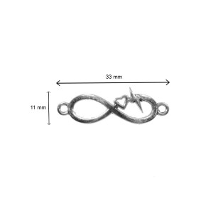 Link metalic argintiu simbol infinit cu inima 33x11mm 10/set - Img 2