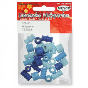 Margele lemn tubulare diverse modele albastru/bleu 28/set Meyco 350-05
