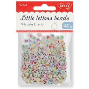Margele plastic alfabet albe 6,5x3,5mm 40g/set Daco AD402
