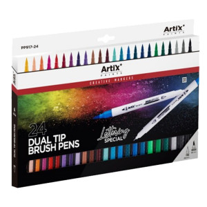 Marker 2 capete liner 0,4mm/pensula 3,5mm 24 culori/set Artix PP917-24