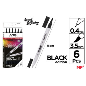 Marker 2 capete liner 0,4mm/pensula 3,5mm 6 buc/set Artix negru PP917-6 - Img 3