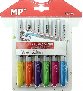 Marker textile 6 culori varf 2mm 6/set MP PE474