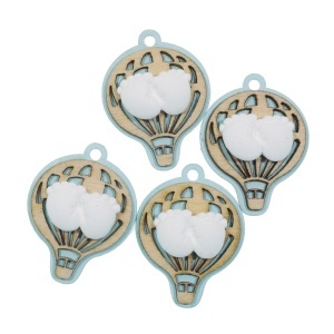 Marturie botez ceramica/placaj picioruse 2,8x3,7cm cu gaura 4/set alb/natur/albastru
