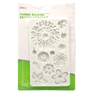 Matrita silicon 12 modele flori si frunze 19,5x11x1,2cm T05111