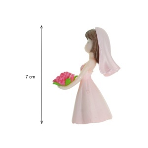 Miniatura mireasa cu flori plastic 3x6,5x4,5cm roz - Img 2