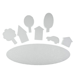 Orasel miniatura polistiren dens casuta/pom/masina/baza oval 4-30x2cm 8/set