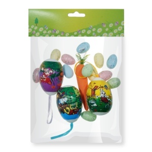 Ou polistiren multicolor/cu abtibild si agatatoare 2,9-6,7cm si morcov 11cm 16/set
