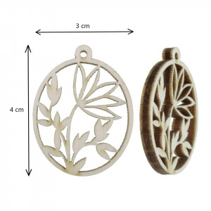 Oval placaj natur decupat model floare 5 petale 3x4cm 2/set - Img 2