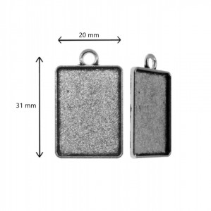 Pandantiv baza argintiu inchis 20x31mm pentru cabochon dreptunghiular 18x25mm 2/set P21 - Img 2