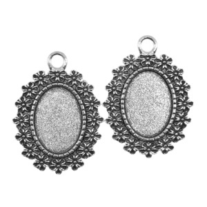 Pandantiv baza argintiu inchis 25x33mm pentru cabochon oval 13x18mm 2/set P30