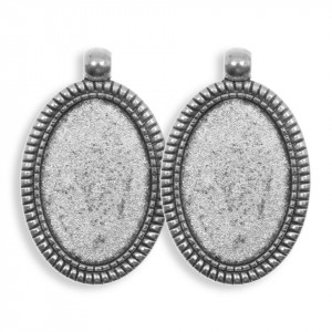 Pandantiv baza argintiu inchis 27x42mm pentru cabochon oval 20x30mm 2/set P96