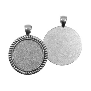 Pandantiv baza argintiu inchis 32x41mm pentru cabochon rotund 24,7mm 2/set P194