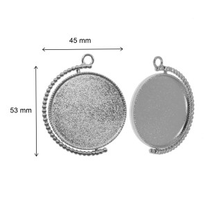 Pandantiv baza argintiu inchis 35x29mm pentru cabochon rotund 25mm 2/set P246 - Img 2