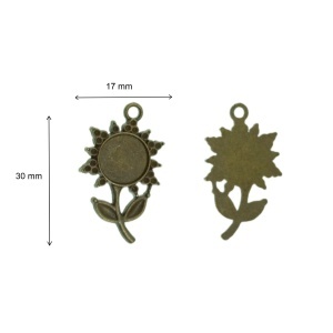 Pandantiv baza bronz 17x30mm pentru cabochon rotund 9,8mm floarea-soarelui 4/set P19 - Img 2