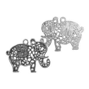 Pandantiv metalic argintiu inchis elefant 28x35mm 2/set