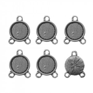 Pandantiv metalic chandelier argintiu inchis 17x12mm baza cabochon 10mm 6/set LK12