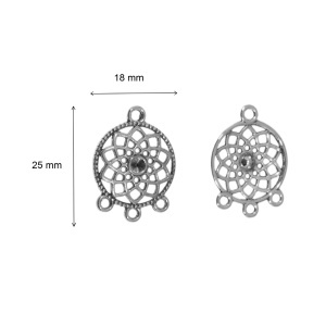 Pandantiv metalic chandelier argintiu inchis floare 10 petale in cerc 18x25mm 10/set - Img 2