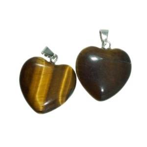 Pandantiv piatra semipretioasa ochi de tigru inima 20x22mm cu agatatoare metalica argintie 2/set