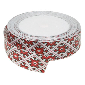 Panglica satinata rosie cu motive traditionale M1 25mm x 21m/rola