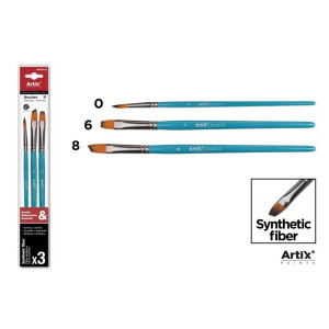 Pensula sintetica varf rotund/drept/tesit coada scurta 3/set Artix 0-6-8 PP396-02 - Img 2