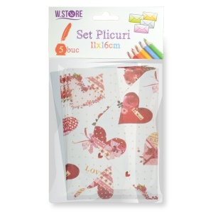Plic 11x16cm 5/set crem model inimi 082193