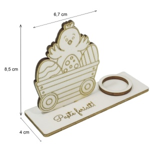 Pui placaj pirogravat Paste Fericit! cu suport pentru ou 3 piese/set 12x4x8,5cm - Img 3