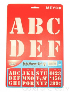 Sablon plastic alb/rosu litere si cifre A4 4/set Meyco 66001