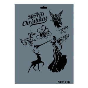 Sablon plastic Merry Christmas/ingeri/ren/cadou 25x35cm Rich NEW 216