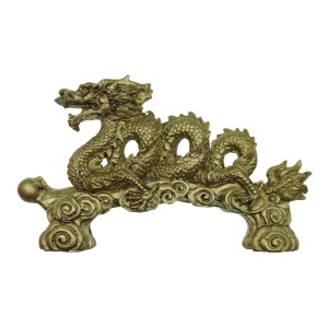 Statueta Feng Shui din rasina Dragon cu bila 4x28x12cm bronz FS513