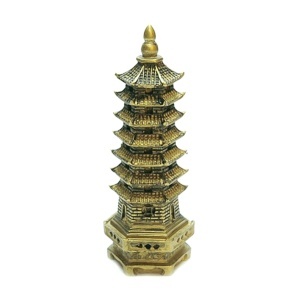 Statueta Feng Shui din rasina Turnul invataturii cu 7 nivele 5x5,5x16,5cm bronz