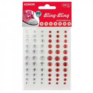 Stras adeziv rotund fatetat 0,5-1cm 66/set Daco AD005R argintiu, rosu