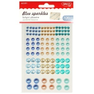 Stras rotund fatetat si perla adezive 0,5-1cm 120/set Daco AD391 verde/turcoaz, bej, albastru