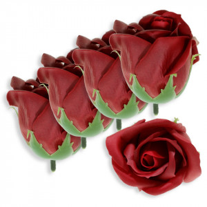 Trandafir din sapun bordo cu mijloc rosu 5cm cu tija din plastic 5/set
