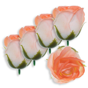 Trandafir din sapun ivoar/portocaliu 5cm cu tija din plastic 5/set