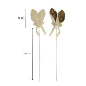 Urechi iepure din blanita maro deschis si fundita 10x8cm pe bat 25,5cm - Img 2