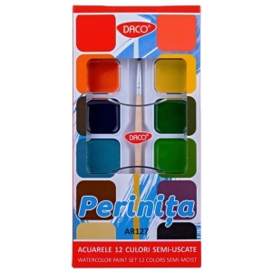Acuarele Perinita 12 culori 3cm + pensula Daco AR127