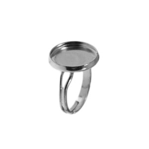 Baza inel argintiu inchis 16mm pentru cabochon rotund 14mm