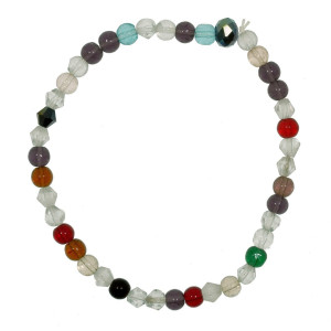 Bratara margele sticla fatetate multicolor transparent 3-4,5mm pe elastic
