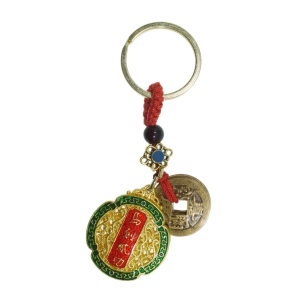 Breloc Feng Shui - Cal de foc si monede 10cm auriu/rosu