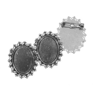 Brosa baza argintiu inchis 20x25mm cabochon oval 14x18mm 3/set B22