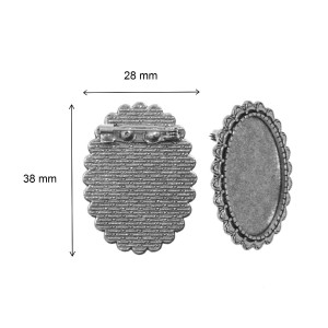 Brosa baza argintiu inchis 28x38mm cabochon oval 20x30mm 2/set B95 - Img 2
