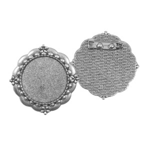 Brosa baza argintiu inchis 37mm pentru cabochon rotund 25mm 2/set B60