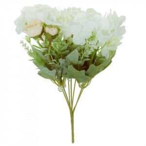 Buchet trandafir portocaliu pal, crizantema si hortensie albe plastic si textil 33cm 7 ramificatii Canea 163CAN108-24/1_01