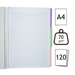 Caiet studentesc matematica + dictando cu spira coperta plastic culori diverse A4 70g 120 file Daco CT5202 - Img 3