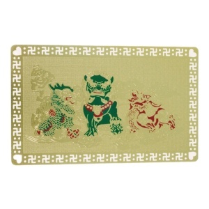 Card Feng Shui metalic - Cei 3 gardieni celesti 4,9x8x0,4mm auriu/multicolor