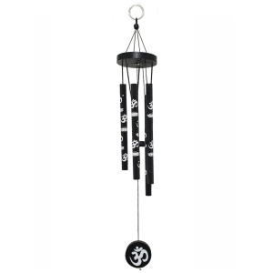Clopotei de vant lemn Yin Yang cu tuburi din metal 36cm negru CP28
