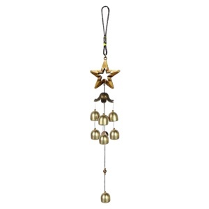 Clopotei de vant metal cu stea si 7 clopotei 55cm auriu CV25