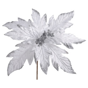 Craciunita alba cu sclipici argintiu 36cm cu tija Canea 22CANO-645_01